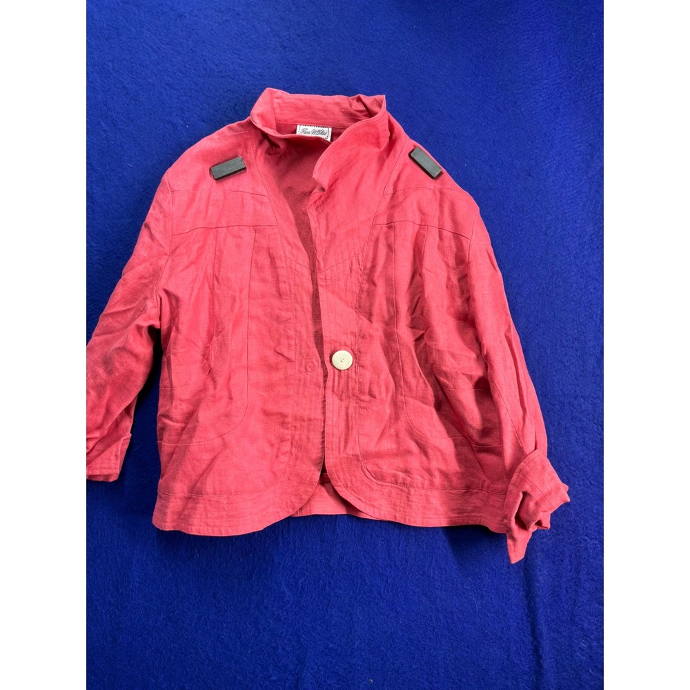 [Lagenlook] Women Two Wishes Linen Button Jacket M Pink